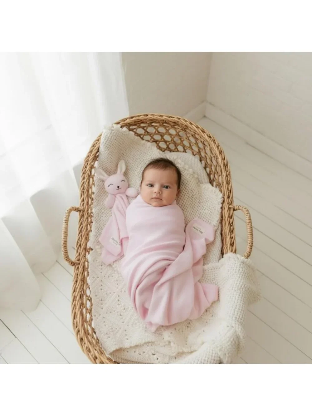Organic Cotton Baby Gift Set - Newborn Blanket & Bunny Lovey Security Blanket